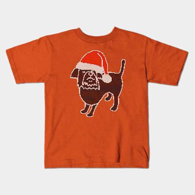 Knitted Dog in Christmas Santa Hat Kids T-Shirt by ellenhenryart